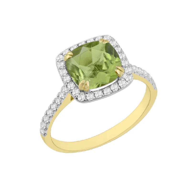 Men's Topaz Engagement Rings in 10K Gold with a Channel - Set Diamond Band18ct Yellow Gold Cushion Cut Peridot Engagement Ring