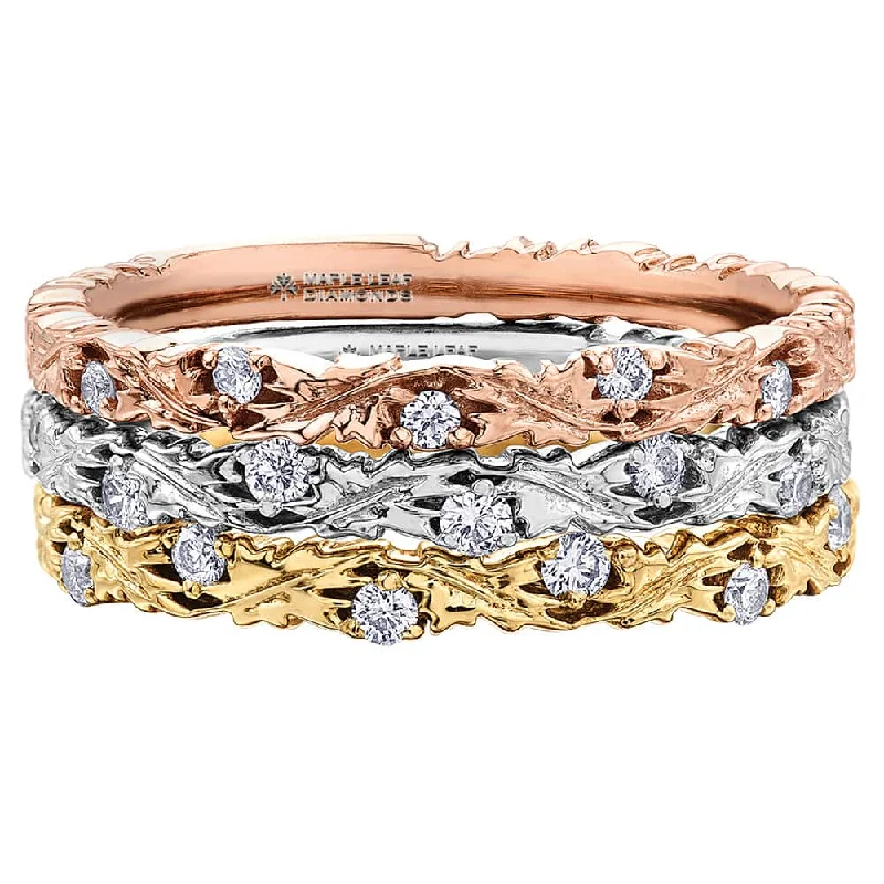 Women's Diamond Rings with Side - Stone Pave Setting for a Sparkling and Continuous ShineAutumn Leaf Stackable Canadian Diamond Band