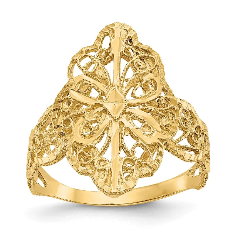 Chunky Fashion Rings in Copper with Geometric Patterns for a Bold Accessory14k Yellow Gold Diamond Cut Filigree Ring