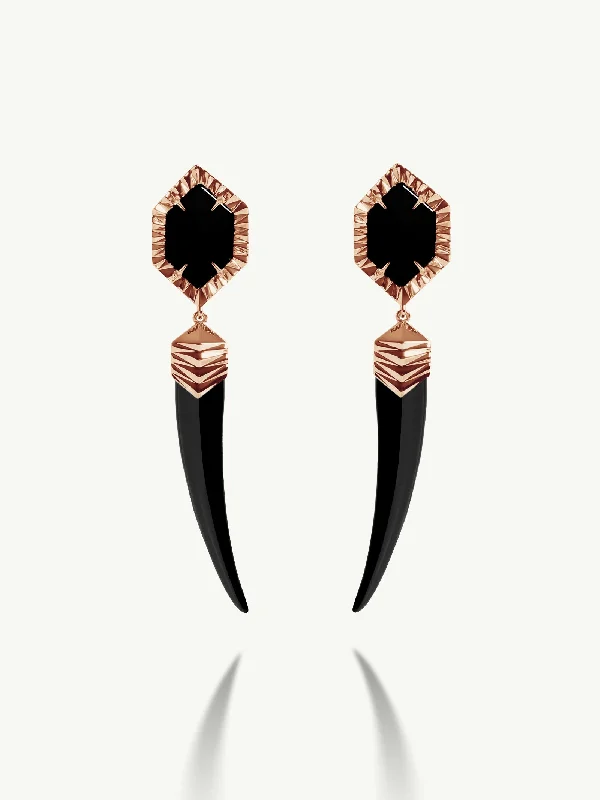 Cushion - cut diamond engagement ring with a halo of moissanite in a silver - plated bandAlexandria Horn Talisman Drop Earrings With Black Onyx Agate In 18K Rose Gold