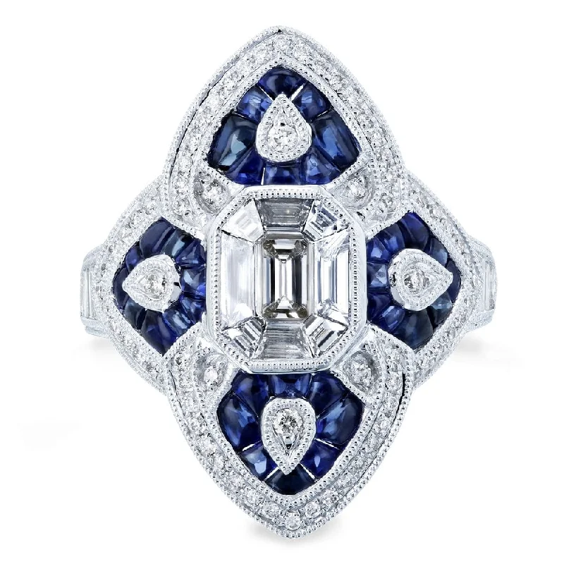 Cushion - Cut Women's Diamond Rings in Platinum with a Soft and Romantic AppearanceAnnello by Kobelli 14K White Gold 2 1/2ct TGW Diamond and Sapphire Cabochon Ornate Long Pointed Ring - Size 7