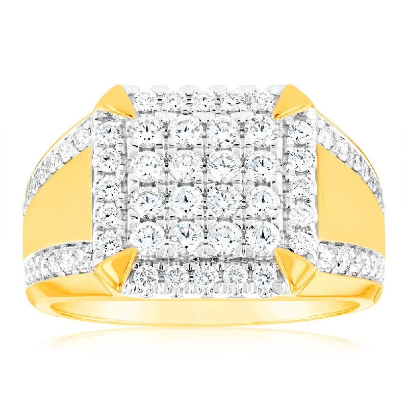 Cathedral - Style Women's Diamond Rings with a Raised Center Setting and Elaborate MetalworkLuminesce Lab Grown 9ct Yellow Gold 1.2 Carat Diamond Gents Ring