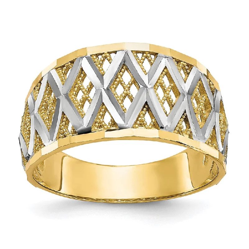 Open - Band Fashion Rings in Sterling Silver with Gemstone Inlays10k Yellow Gold w/Rhodium Diamond-Cut Filigree Ring