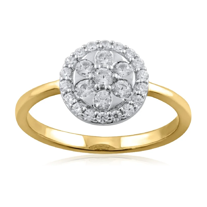 Cathedral - Style Women's Diamond Rings with a Raised Center Setting and Elaborate Metalwork18K YG Cluster Diamond Ring-1pc