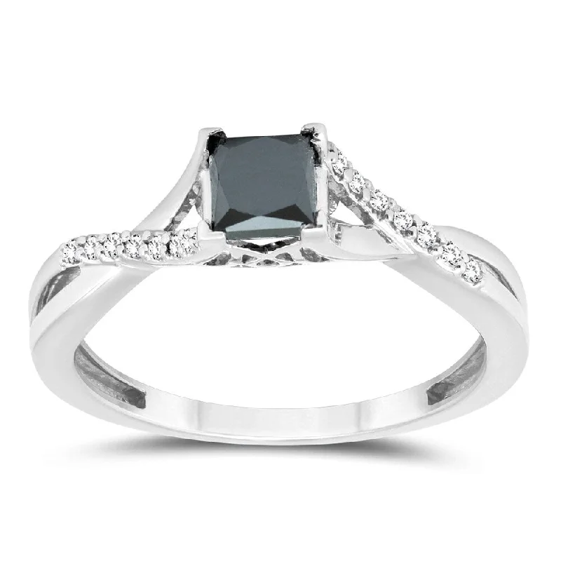 Pear - Shaped Women's Diamond Rings in Yellow Gold with a Single - Diamond Pendant LookMarquee 3/4 Carat TW Princess Black and White Diamond Ring in 10K White Gold