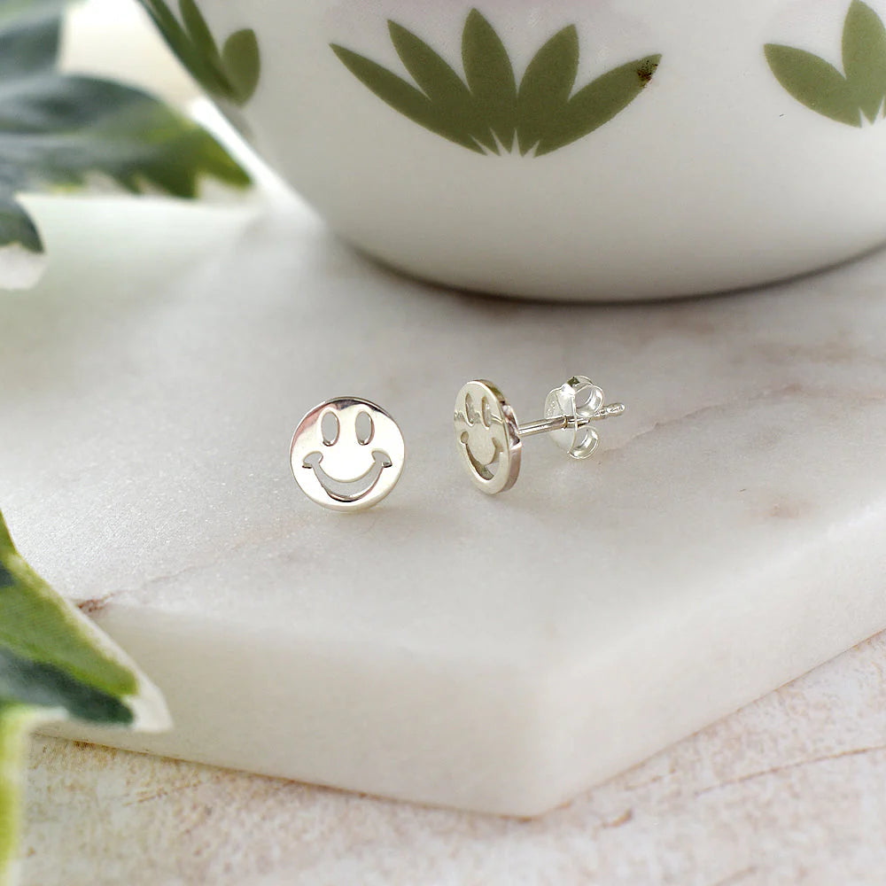 Handmade Polymer Clay Floral Stud Earrings in Pastel Shades for a Bohemian VibeSterling Silver Smiley Face Stud Earrings