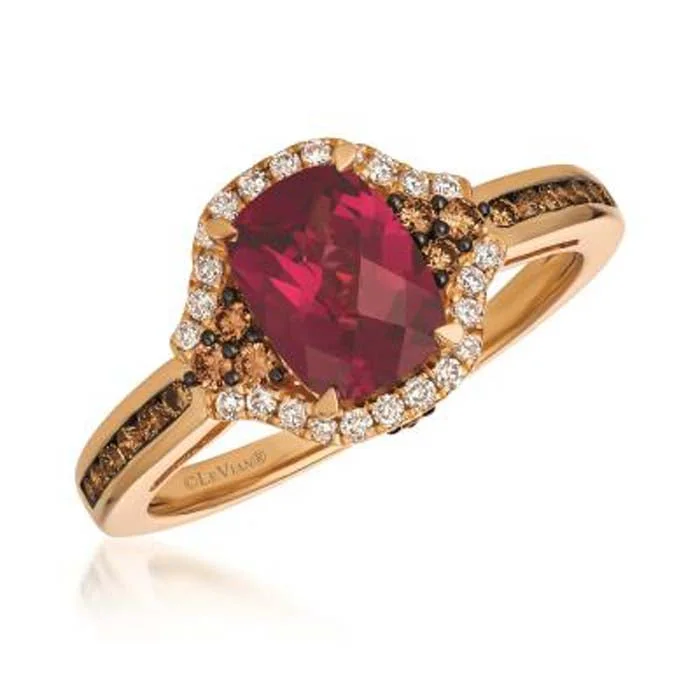 Vintage - Reproduction Fashion Rings in Bronze with Cameo - Style MedallionsLe Vian Ring featuring Raspberry Rhodolite Garnet with Vanilla and Chocolate Diamonds in 14K Strawberry Gold