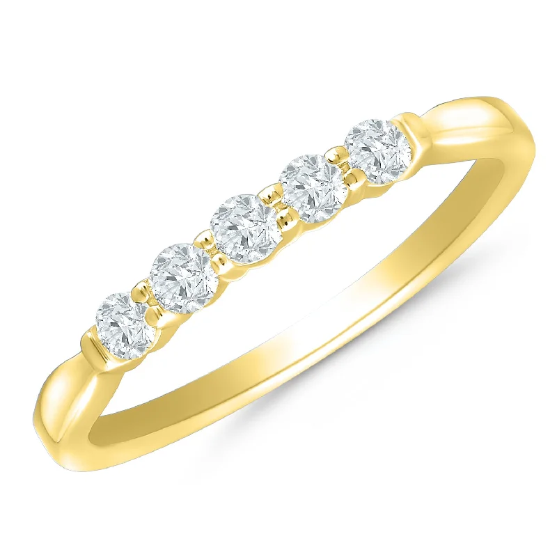 Princess - cut diamond engagement ring with a pavé - set band in platinumYellow Gold Diamond Anniversary Band with 5 Prong Set Diamonds, 0.25 cttw