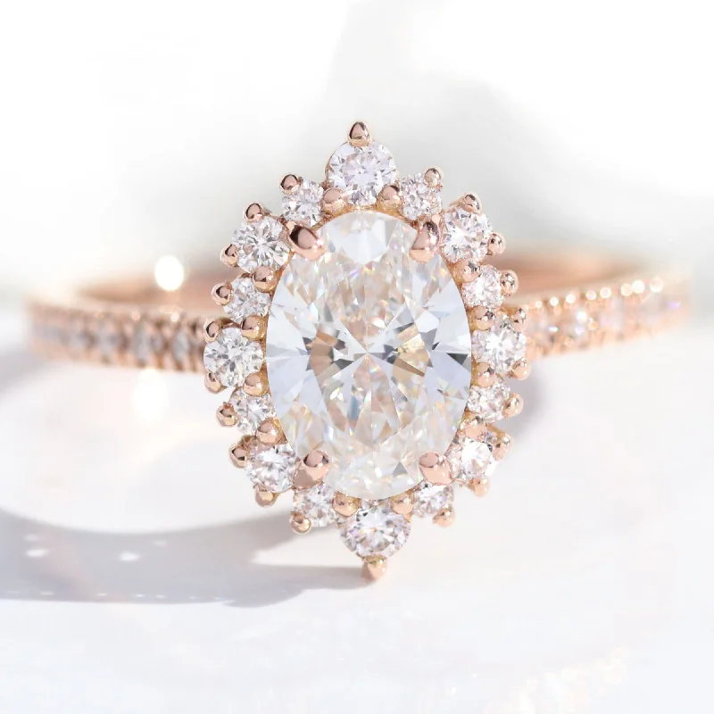 Tennis - Style Women's Diamond Rings with a Continuous Row of Diamonds for a Classic and Versatile LookOval Lab Diamond Ring Pave Band w/ Natural Diamonds in Tiara Halo Ring