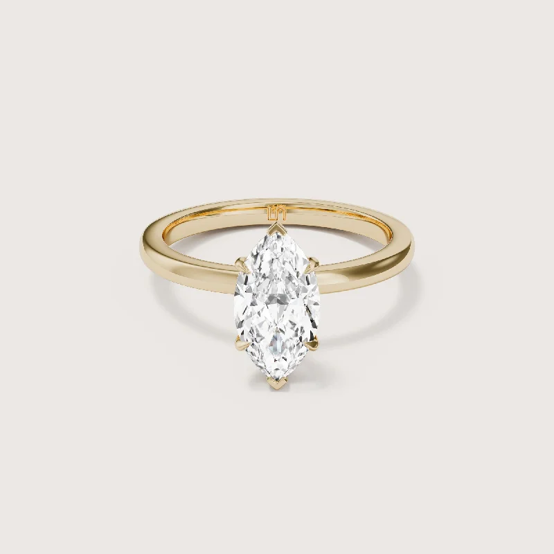 Round - cut diamond engagement ring with a twisted band design in 14K white goldAllegra Marquise Solitaire