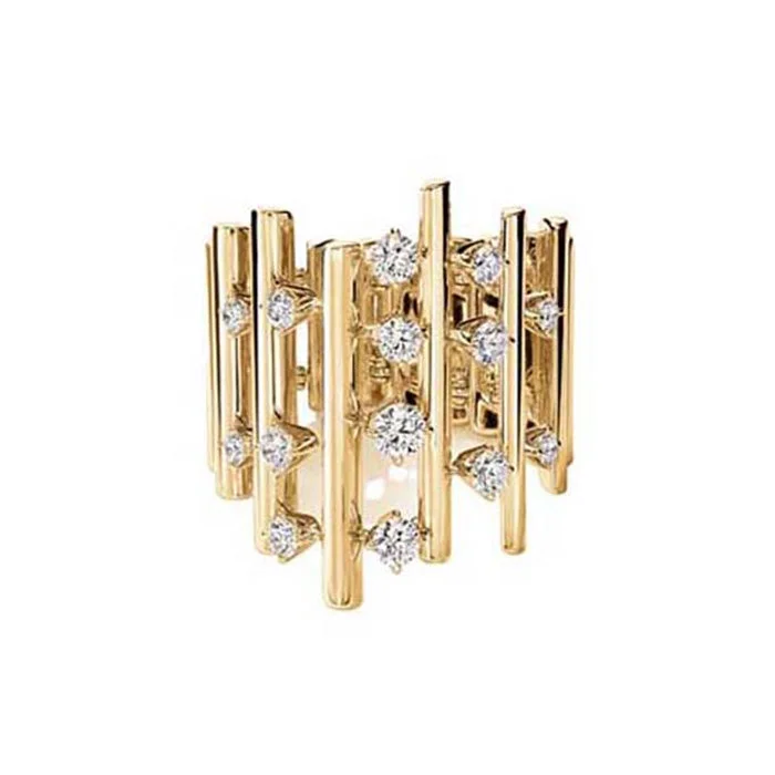 Geometric - Shaped Fashion Rings in Titanium with Iridescent InlaysHearts On Fire Barre Multi-Row Diamond Ring in 18K Yellow Gold