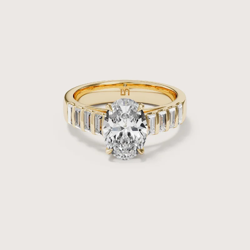 Asscher - cut diamond engagement ring with a pavé - set eternity band in platinumLumi Oval Baguette Solitaire