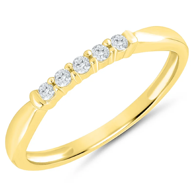 Vintage - style engagement ring with filigree details and sapphire accents in 14K yellow goldYellow Gold Diamond Anniversary Band with 5 Prong Set Diamonds, 0.10 cttw