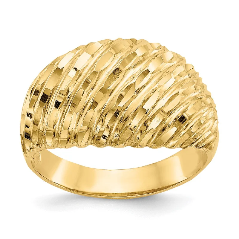 Adjustable Fashion Rings in Leather and Brass with a Tribal - Inspired Design14k Yellow Gold Diamond-cut Domed Ring