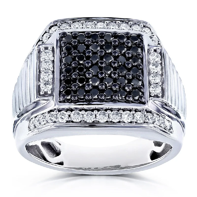 Vintage - Style Women's Diamond Rings with Floral - Engraved Bands and Multiple Diamond AccentsAnnello by Kobelli 10k White Gold 1ct TDW Men's Diamond Ring - Black