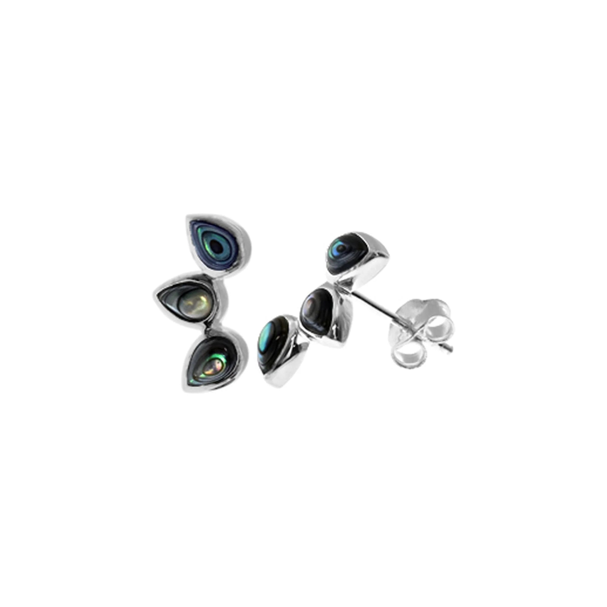 Men's Stainless Steel Skull Stud Earrings with Black Enamel for an Edgy and Rock - Inspired StyleSterling Silver Triple Teardrop Paua Shell Stud Earrings