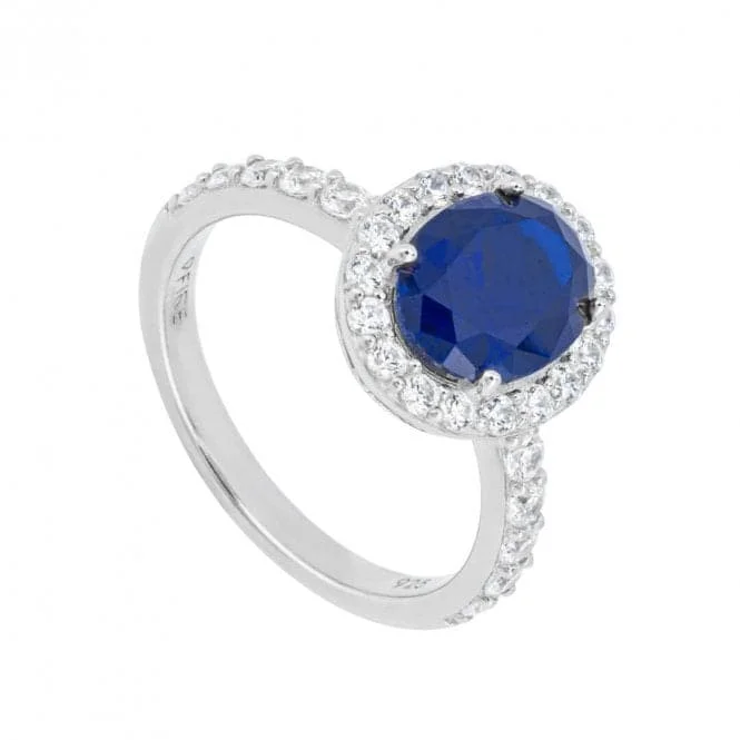 Rhinestone - Embellished Fashion Rings in Silver - Tone Metal for a Glamorous TouchOval Blue Sapphire Zirconia Pave Surround Ring