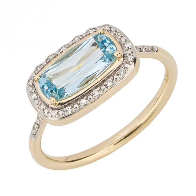 Minimalist Fashion Rings in Stainless Steel with a Single Solitaire CrystalElongated Sky Blue Topaz Diamond Yellow Gold Surround Ring GR601T