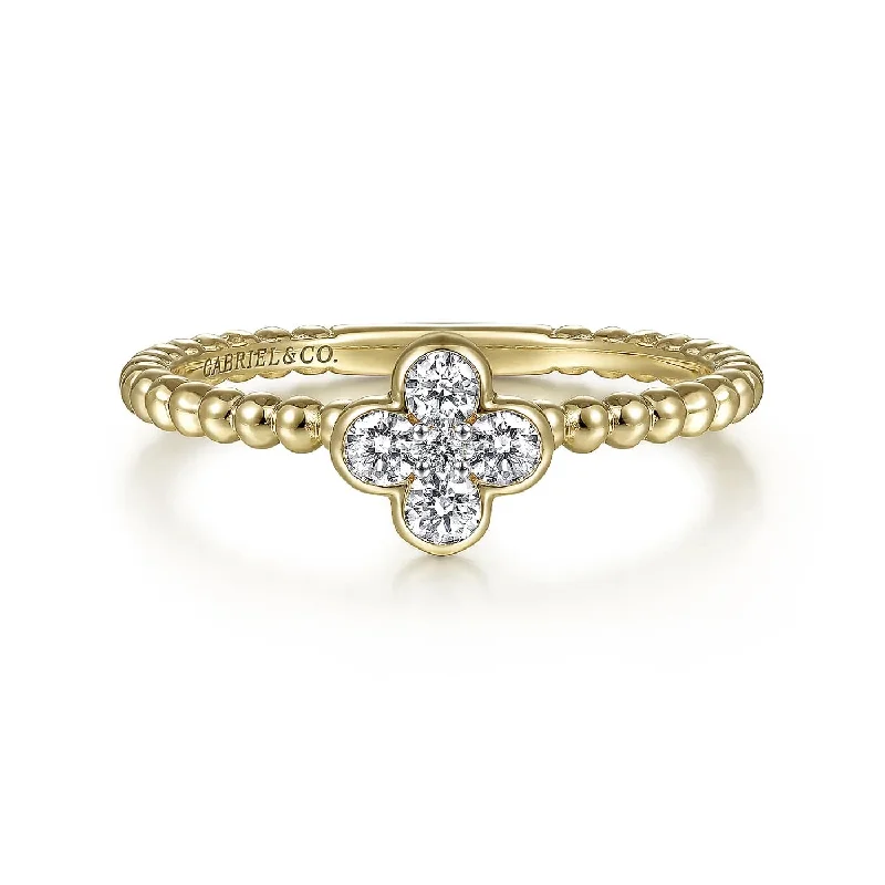 Princess - cut diamond engagement ring with a pavé - set band in platinumBujukan Beaded Yellow Gold Diamond Clover Cluster Ring, 0.20 cttw