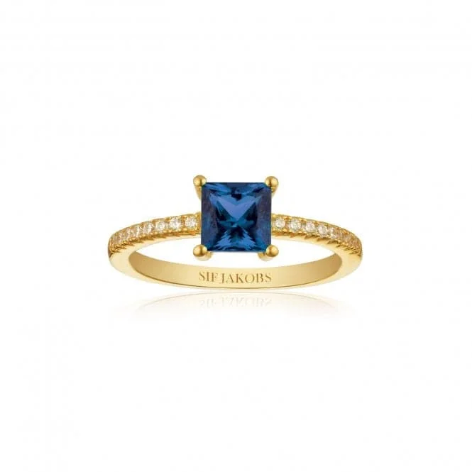 Geometric - Shaped Fashion Rings in Titanium with Iridescent InlaysBlue Zirconia Ellera Quadrato Ring SJ-R42280-BLCZ-YG