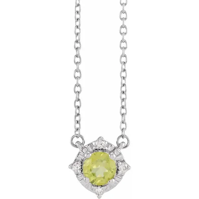 Three - stone diamond engagement ring in rose gold, symbolizing past, present, and futurePeridot Necklace with Diamond Halo