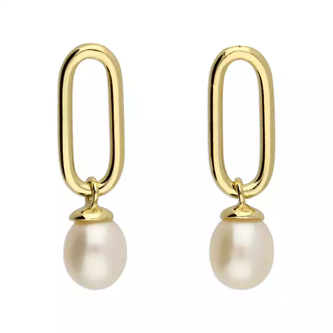 Vintage - Inspired Filigree - Worked Stud Earrings in Gold - Tone for an Antique Aesthetic18ct Gold Plated Pearl Oval Outline Drop Earrings