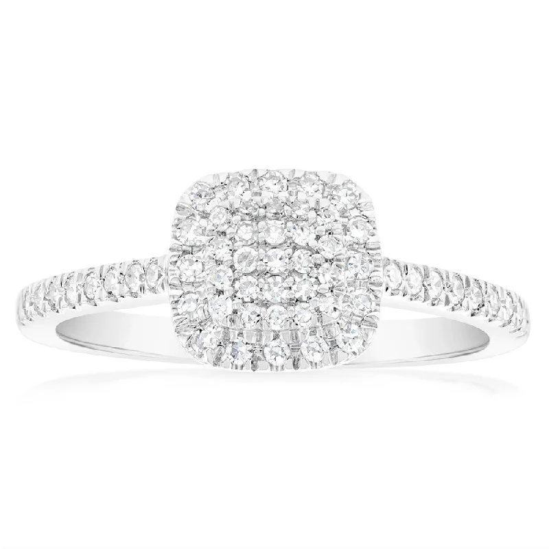 Cushion - Cut Women's Diamond Rings in Platinum with a Soft and Romantic Appearance1/4 Carat Luminesce Laboratory Grown Silver Ring with 57 Diamonds