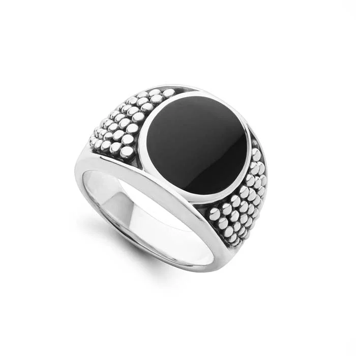 Rhinestone - Embellished Fashion Rings in Silver - Tone Metal for a Glamorous TouchLAGOS Anthem Black Agate Oval Band Ring