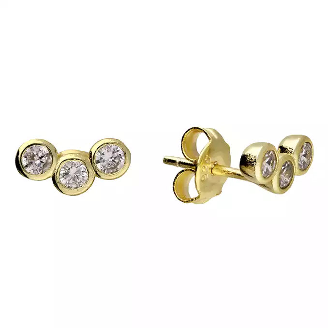 Rose Gold - Tone Geometric - Patterned Stud Earrings for a Modern and Trendy LookGold Vermeil Cubic Zirconia Triple Curved Stud Earrings