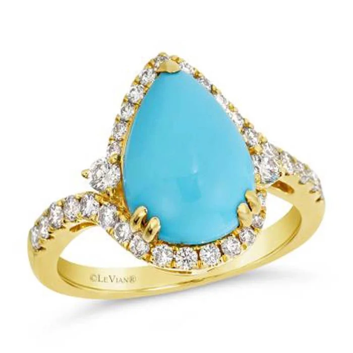 Magnetic Fashion Rings in Stainless Steel with a Modern, Interlocking DesignLe Vian Ring featuring Robins Egg Blue Turquoise with Nude Diamonds in 14K Honey Gold