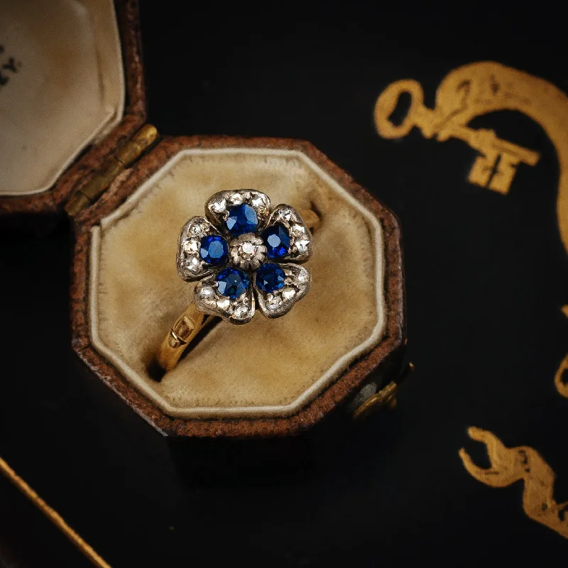 Romantique Antique Sapphire and Diamond 'Pansy' Ring