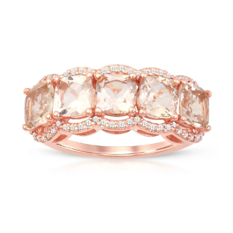 Women's Diamond Rings with Sapphire Accents in Blue for a Colorful and Sophisticated TouchCushion Cut Morganite Gemstone 1/5ct TDW Diamond Ring in Rose Gold Plated Silver