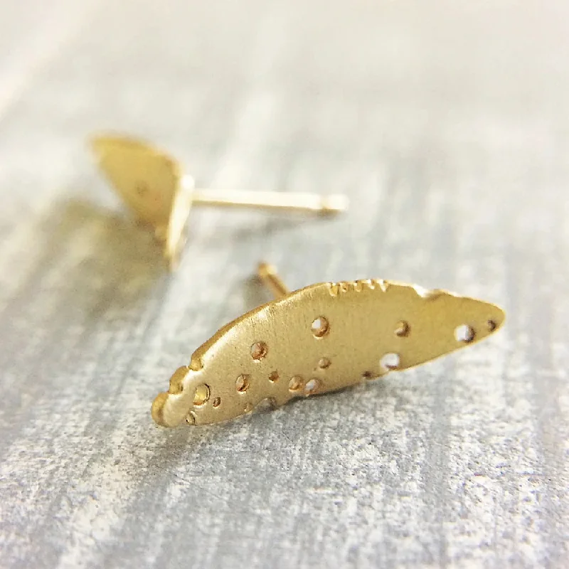 Vintage - Inspired Filigree - Worked Stud Earrings in Gold - Tone for an Antique AestheticGold Leaf Earrings