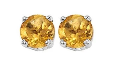 Round - cut diamond engagement ring with a twisted band design in 14K white goldCitrine Stud Earrings