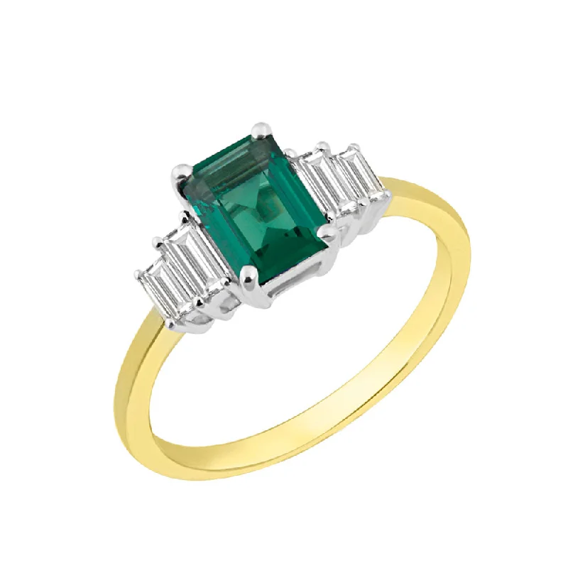 Men's Opal Engagement Rings in 10K Gold with a Milgrain - Trimmed Band9ct Yellow Gold Baguette Cut Emerald and Diamond Engagement Ring