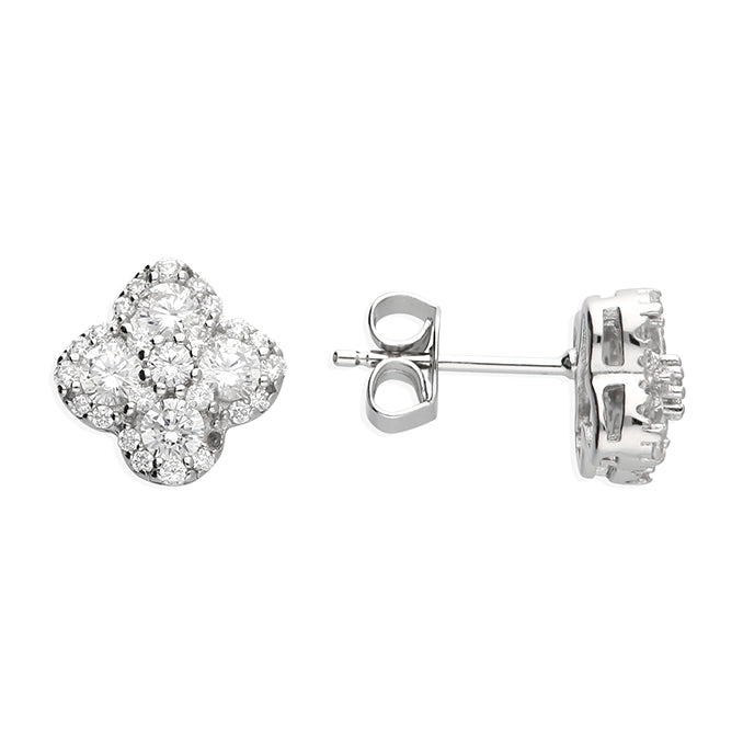 Adjustable - Back Crystal Stud Earrings in Clear for a Sparkling and Versatile PieceSterling Silver Cubic Zirconia Quatrefoil Clover Stud Earrings