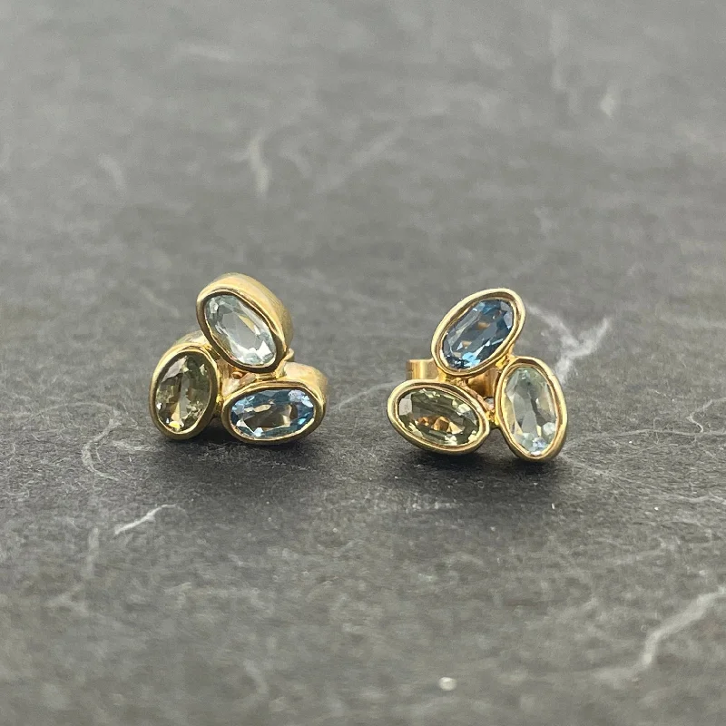 Two - Tone Gold and Silver Plated Clover Stud Earrings for a Lucky and Stylish SymbolSapphire, Topaz & Aquamarine Stud Earrings