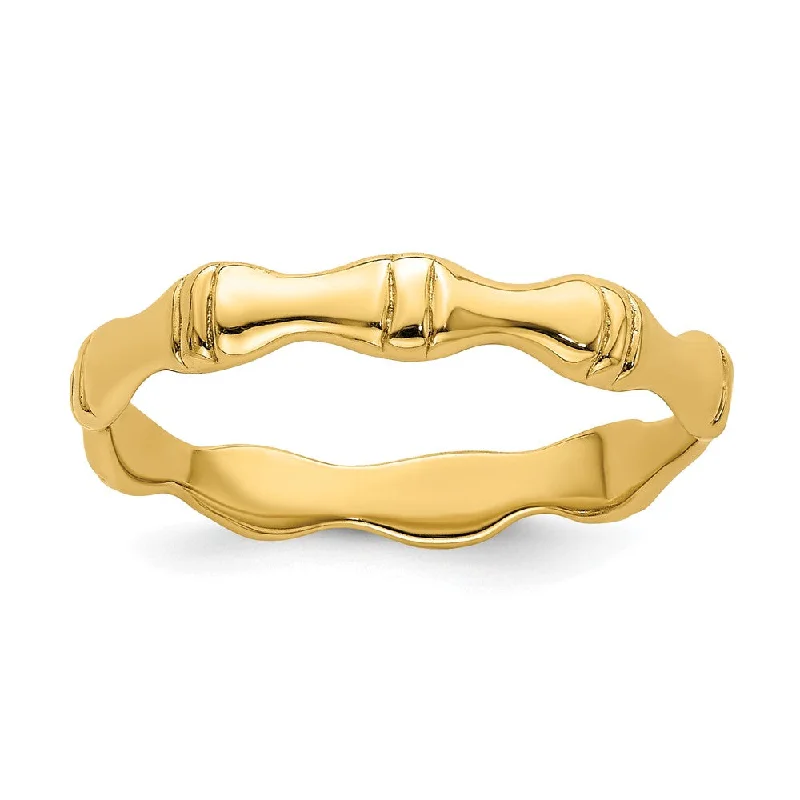 Minimalist Fashion Rings in Stainless Steel with a Single Solitaire Crystal14k Yellow Gold Polished Bamboo Band