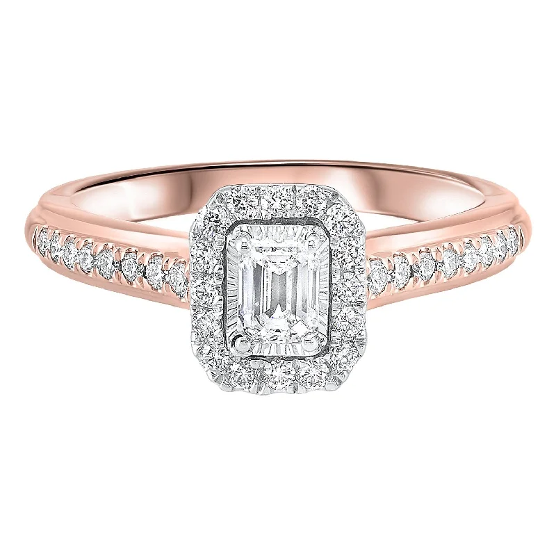 Men's Topaz Engagement Rings in 10K Gold with a Channel - Set Diamond Band14KT Rose Gold Diamond Emerald Halo Bridal Ring 5/8 CT