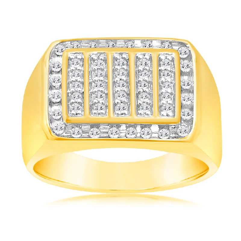 Channel - Set Women's Diamond Rings with Diamonds Securely Held in a Metal Groove for DurabilityLuminesce Lab Grown 1/2 Carat Diamond Gents Ring in 9ct Yellow Gold