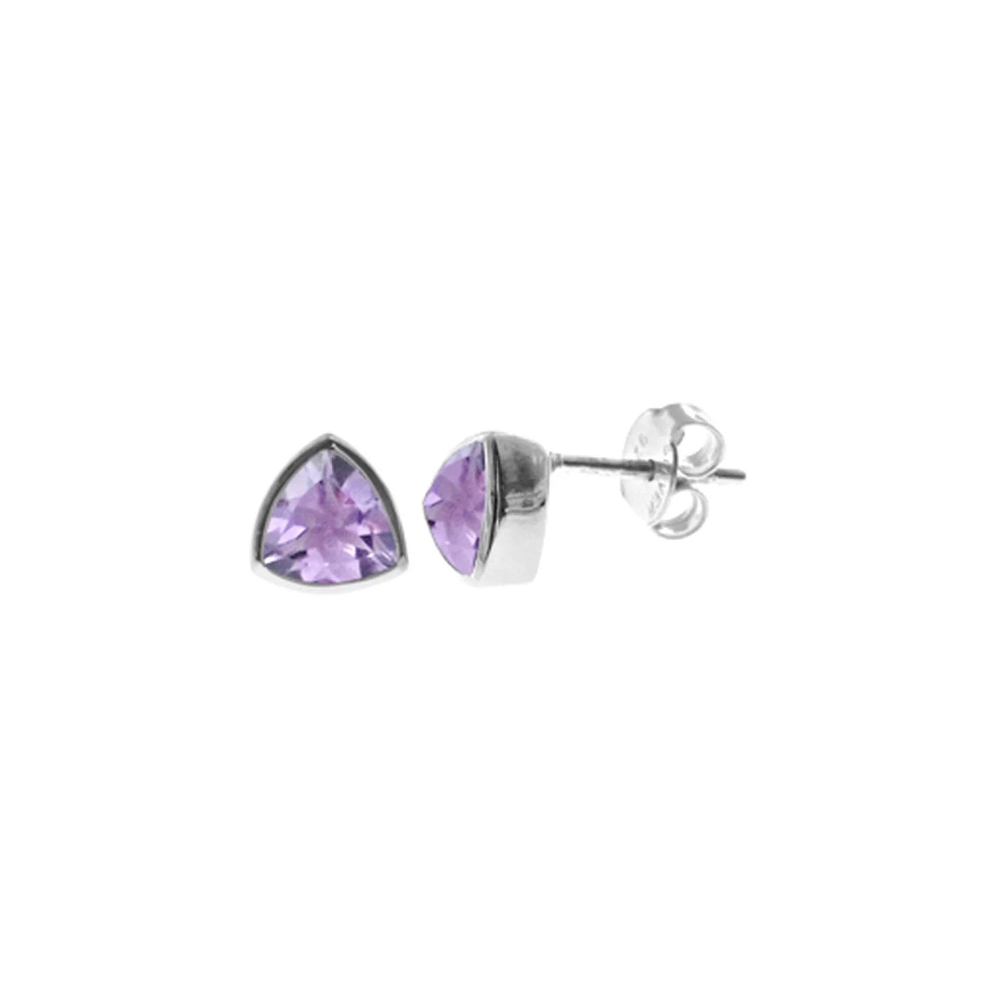 Pearl - Set Minimalist Stud Earrings in White for a Classic and Elegant AppearanceSterling Silver Trillion-Cut Amethyst Stud Earrings