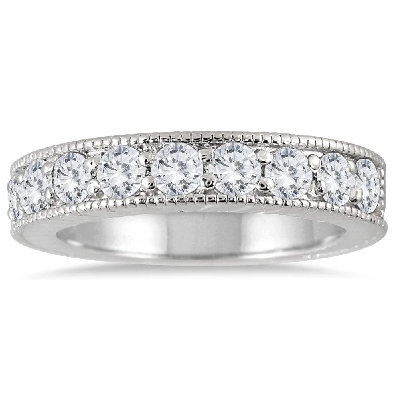 Art Deco - Inspired Women's Diamond Rings with Geometric Designs and Baguette - Cut DiamondsMarquee Jewels 10K White Gold 1ct TDW Engraved Antique Styled Channel Band (J-K, I2-I3)