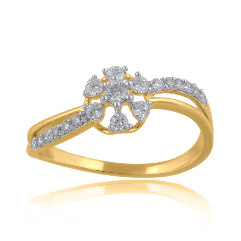 Vintage - Style Women's Diamond Rings with Floral - Engraved Bands and Multiple Diamond Accents18K YG Star Diamond Ring-1pc