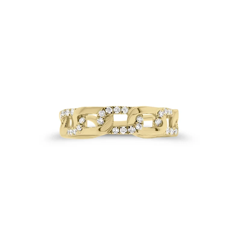 Geometric - Shaped Fashion Rings in Titanium with Iridescent InlaysDiamond Modern Curb Chain Stackable Ring