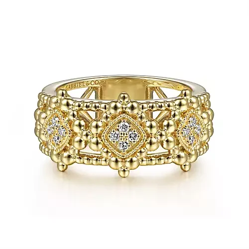 Pearl - Adorned Fashion Rings in Gold - Tone Alloy for a Sophisticated LookGabriel & Co. Yellow Gold Wide Bujukan Ring with Diamonds