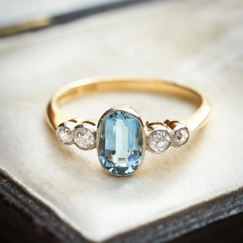 Diamond - Encrusted Women's Rings for Special Occasions in 18K GoldRare Pristine Vintage Aquamarine & Diamond Ring