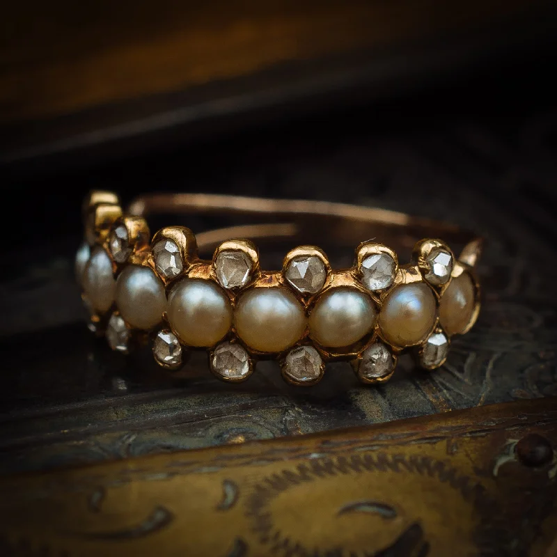 Women's Rings with Hidden Compartments for Secret KeepsakesDevotedly Divine Antique Victorian Pearl and Diamond Band Ring