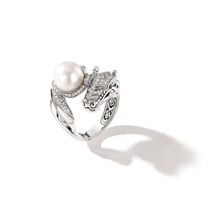 Minimalist Fashion Rings in Stainless Steel with a Single Solitaire CrystalJohn Hardy Legends Naga Pav Pearl Ring