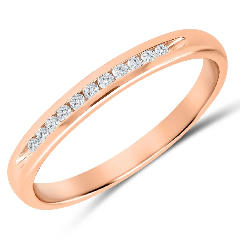 Opal and diamond engagement ring in a contemporary silver band with black - rhodium accentsRose Gold Channel Set Diamond Band, 0.10 cctw