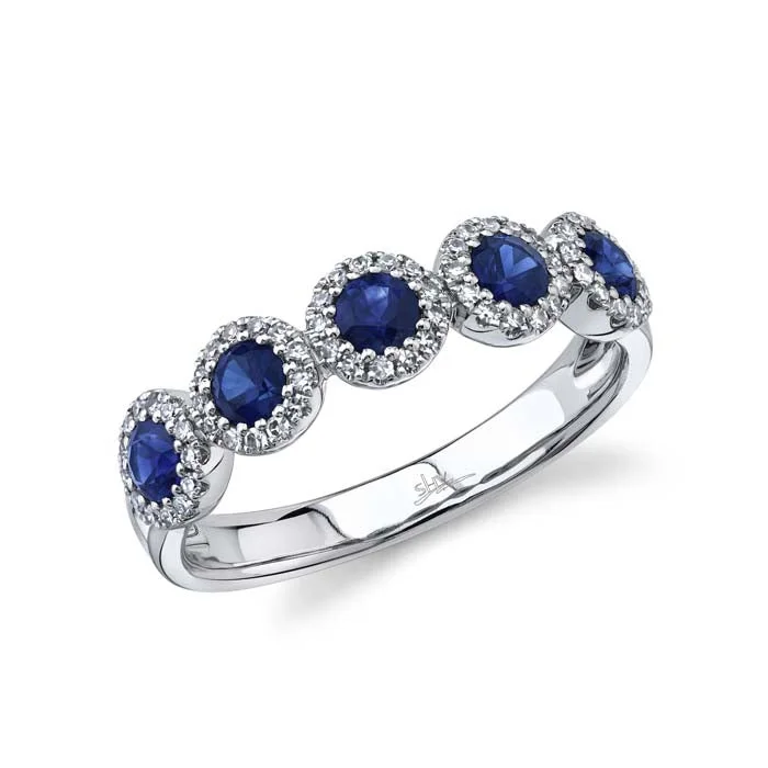 Geometric - Shaped Fashion Rings in Titanium with Iridescent InlaysShy Creation "Eden Collection" .20Ctw Diamond and .70Ctw Blue Sapphire Band in 14K White Gold